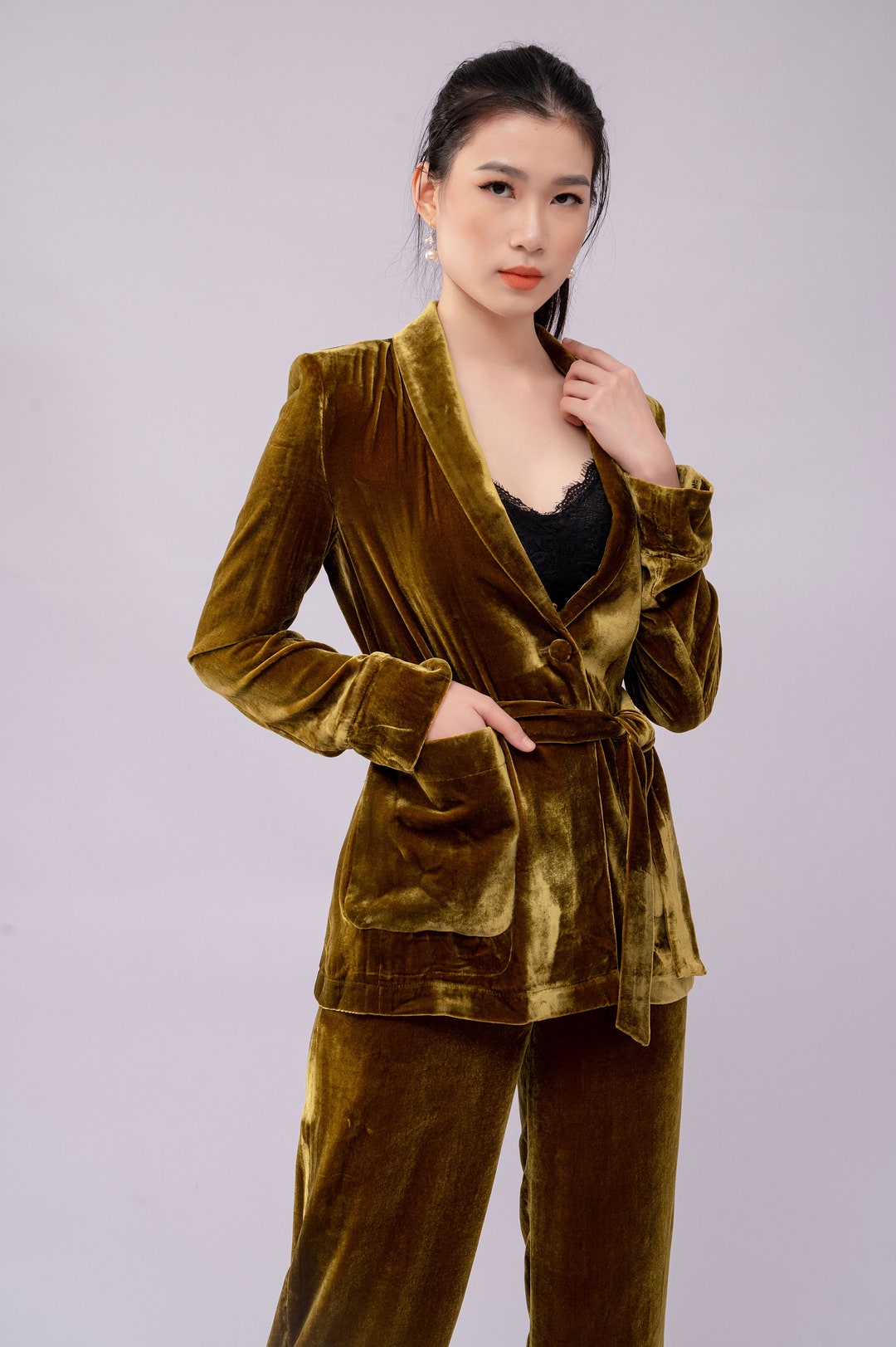 Silk Velvet Pajamas Women Antique Gold Silk Velvet Winter Women Pyjama Set Sleepwear Loungewear Set Women Etsy Canada