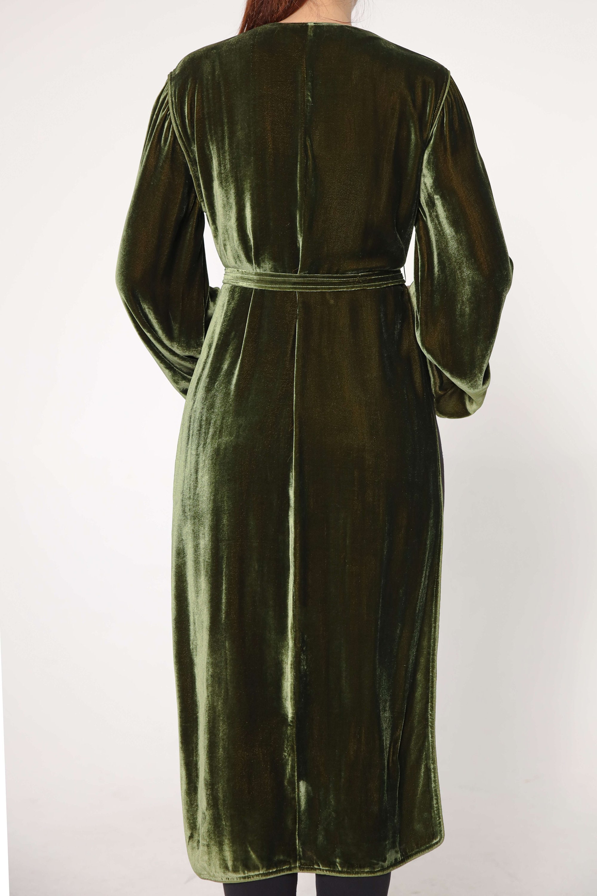 Army Green Long Silk Velvet Duster Long Cardigan Coat Velvet Etsy Ireland