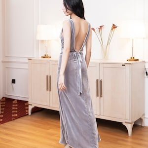 Mulberry Silk Velvet Dress , Backless Long Dress, Cowl Neck Dress Women, Made to Order Dress