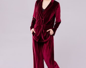 Samt Schlafanzug, Damen Rosa Lila Samt, Winter Frauen Pyjama Set, Schlafanzug, Loungewear Set Frauen