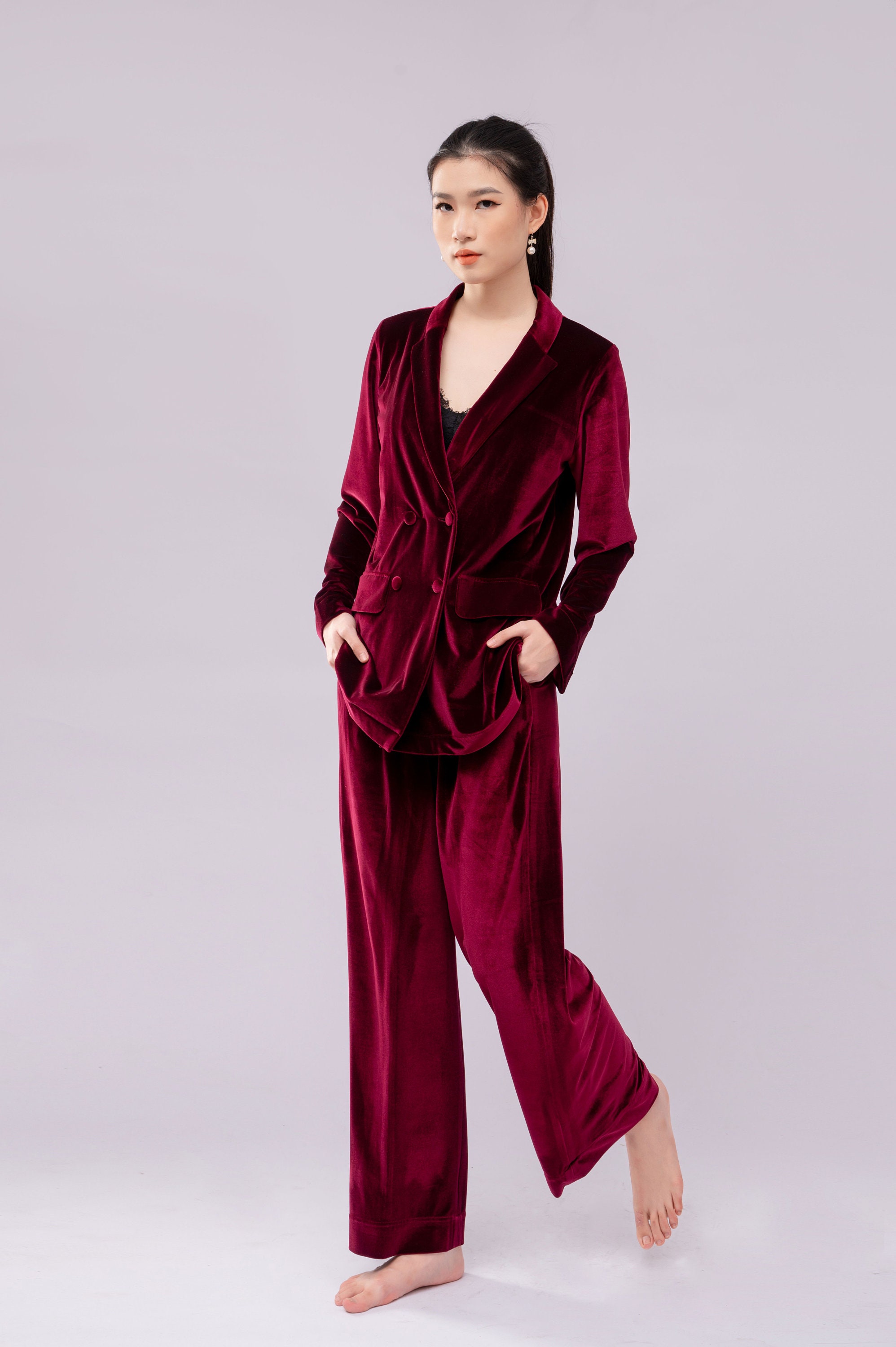 Velvet Pajamas, Women Pink Purple Velvet, Winter Women Pyjama Set,  Sleepwear, Loungewear Set Women -  Denmark