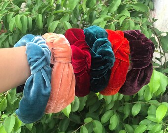 Silk velvet top knotted headband. hair style accessories, handmade headband for women