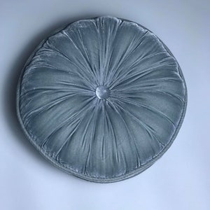 Slate blue luxury velvet round pillow, silk velvet round pillow, decorative throw pillow cushion, handmade pillow, handmade in Vietnam image 5