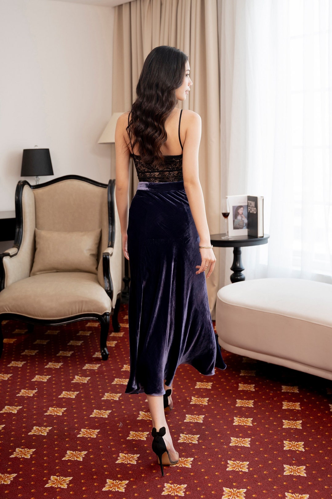 Plain Velvet Velours Long-Skirt