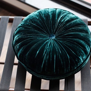 Petrol blue luxury velvet round pillow, silk velvet round pillow, decorative throw pillow cushion, handmade pillow, handmade in Vietnam image 1
