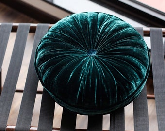 Petrol blue luxury velvet round pillow, silk velvet round pillow, decorative throw pillow cushion, handmade pillow, handmade in Vietnam