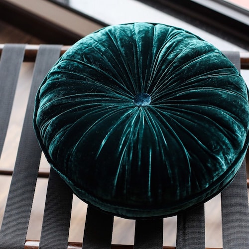 Petrol Blue Luxury Velvet Round Pillow Silk Velvet Round Etsy