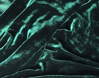 Green forest Silk velvet fabric by the yard
