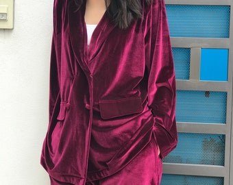 Pflaume Samt Damen Pyjama - Set Schlafanzug - Winter Nachtwäsche - Samtanzug Damen - Winter Damen PJs - Samt Damen Set