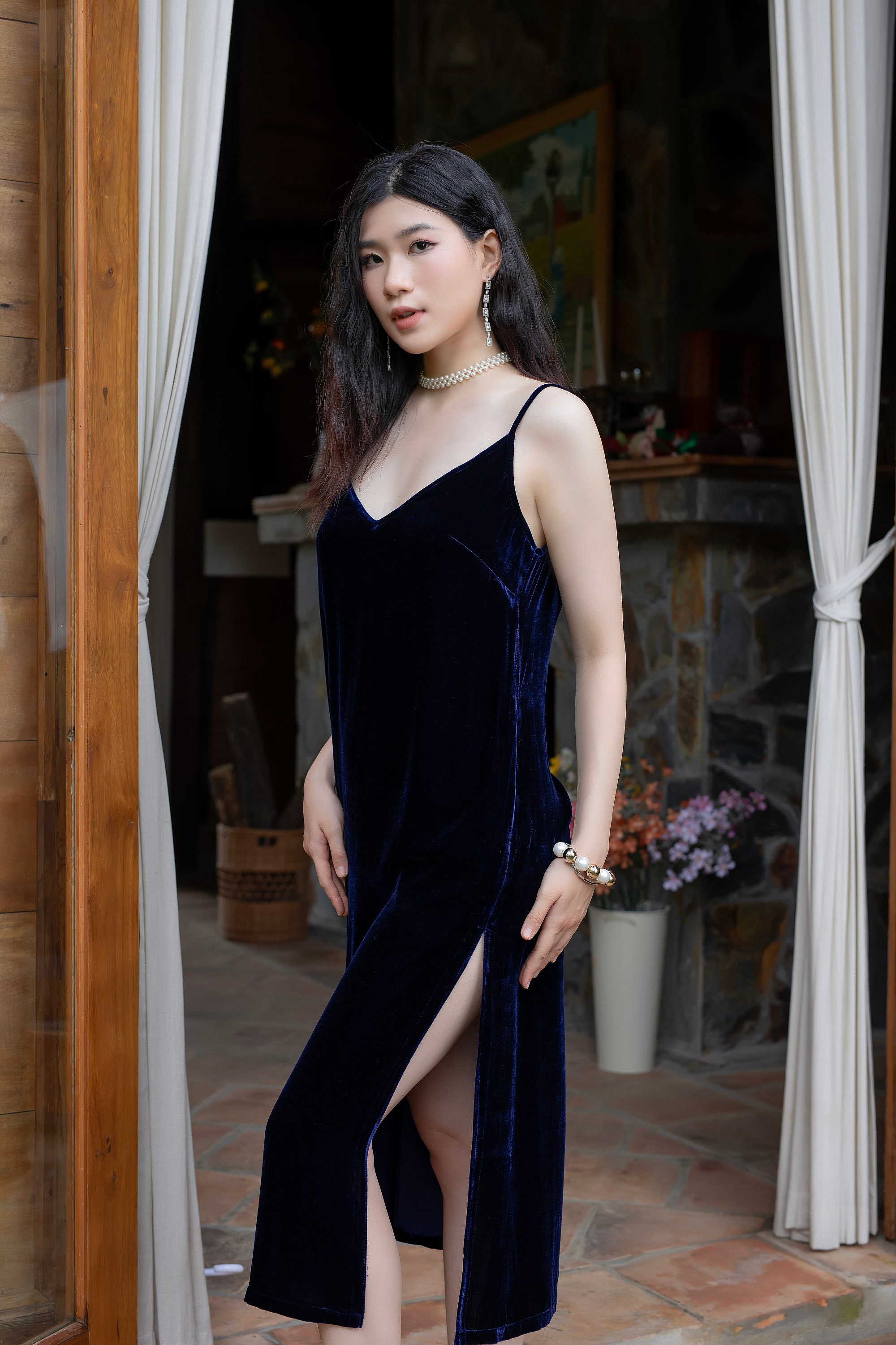 Silk Velvet Slip Dress , Luxurious Silk Velvet, Wedding Silk Slip Dress, Made to Order Slip Dress, Side Slit