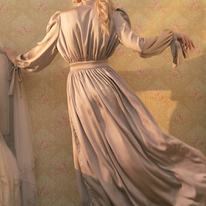 Long Silk Robe - Bridal Silk Robe - Puff Sleeve Robe - Bridesmaid robe - Full Length Robe