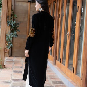 Yellow Velvet Open Front Pocketed Long Duster