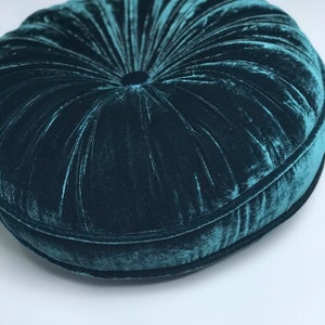 Petrol blue luxury velvet round pillow, silk velvet round pillow, decorative throw pillow cushion, handmade pillow, handmade in Vietnam image 3