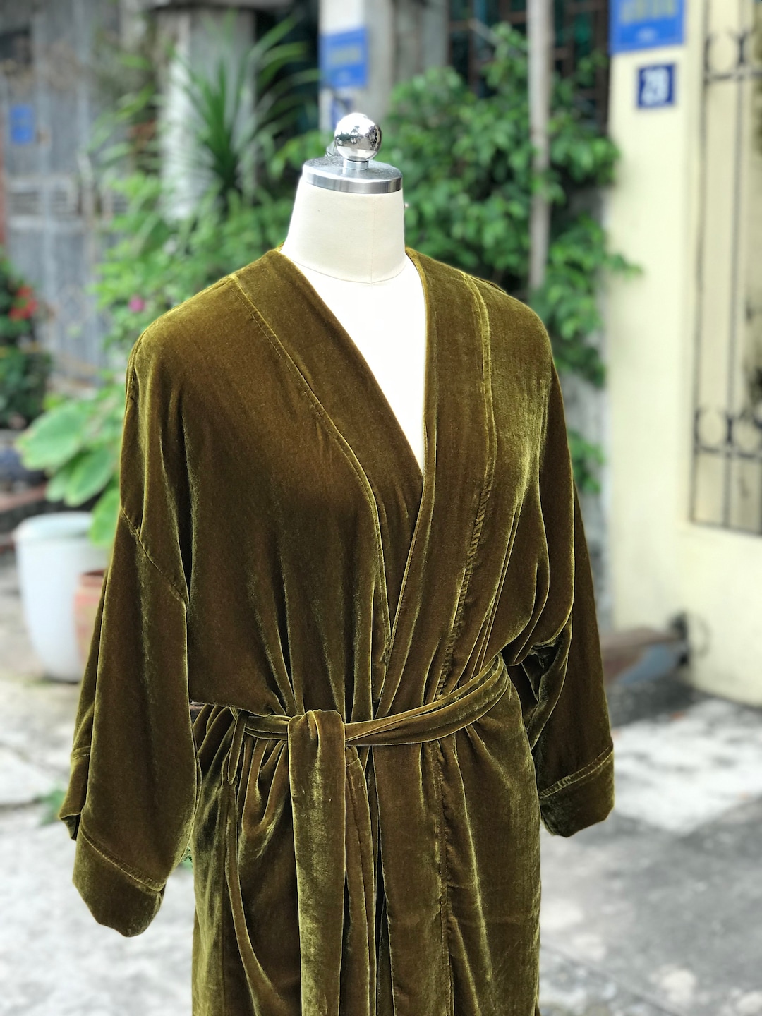 Silver Bath Robe Silk Velvet Antique Gold Bathrobe, Valentines Gift, Yelour Robe ...