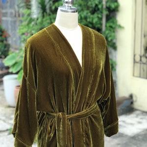 Silk Velvet Antique Gold Bathrobe, Valentines Gift, Yelour Robe, Bridesmaid Robe, Velvet Robe, Bridal Party Robes