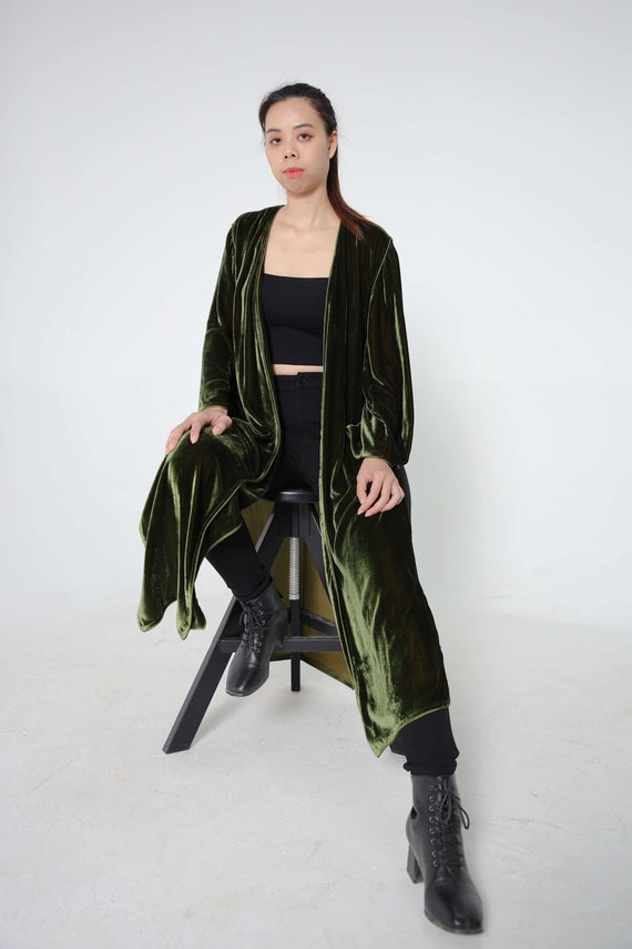 Long Silk Velvet Duster Long Cardigan Jacket Velvet Duster Coat