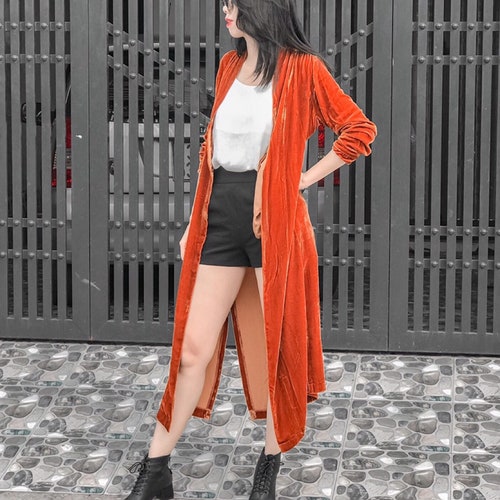 Long Silk Velvet Duster Long Cardigan 
