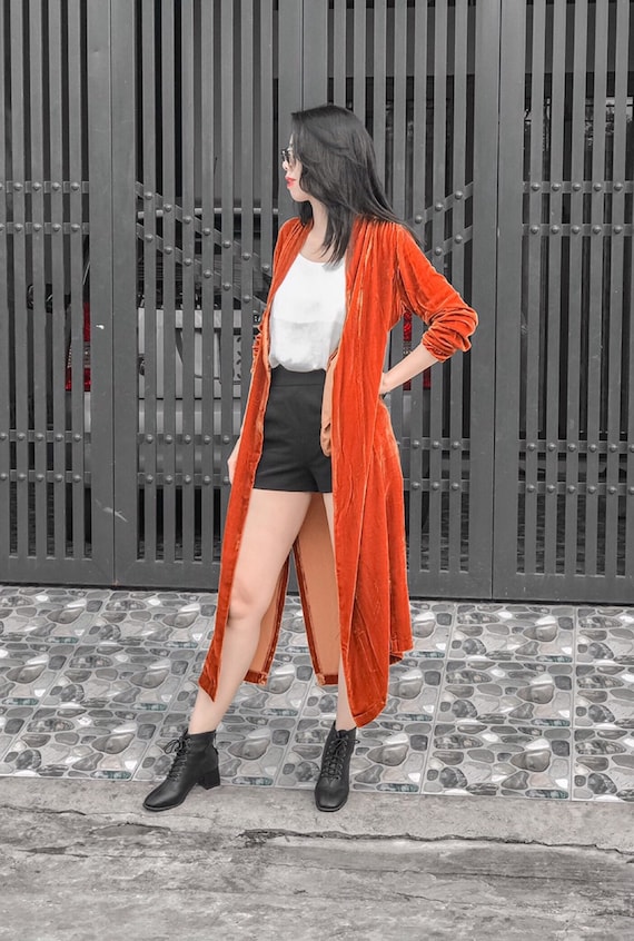 Long Silk Velvet Duster Long Cardigan Jacket Velvet Duster Coat women  Cardigan Jacket Fall Velvet Cardigan Long Sleeve Jacket -  Singapore