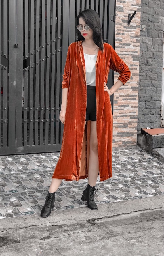 Long Silk Velvet Duster Long Cardigan Jacket Velvet Duster Coat