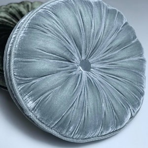 Slate blue luxury velvet round pillow, silk velvet round pillow, decorative throw pillow cushion, handmade pillow, handmade in Vietnam image 2