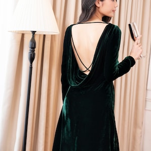 Mulberry Silk Velvet Dress , Backless Long Dress, Maxi Dress Women, Made to Order Dress