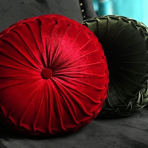 Round velvet pillow, Hand smocked pillow, Round velvet cushion, Round velvet floor cushion, made in Vietnam