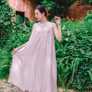 Pure silk dress, mulberry silk dress, 100% silk mulberry sleeveless dress, lilac maxi dress image 2