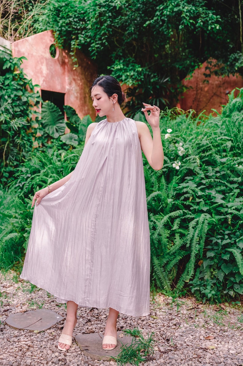 Pure silk dress, mulberry silk dress, 100% silk mulberry sleeveless dress, lilac maxi dress image 2