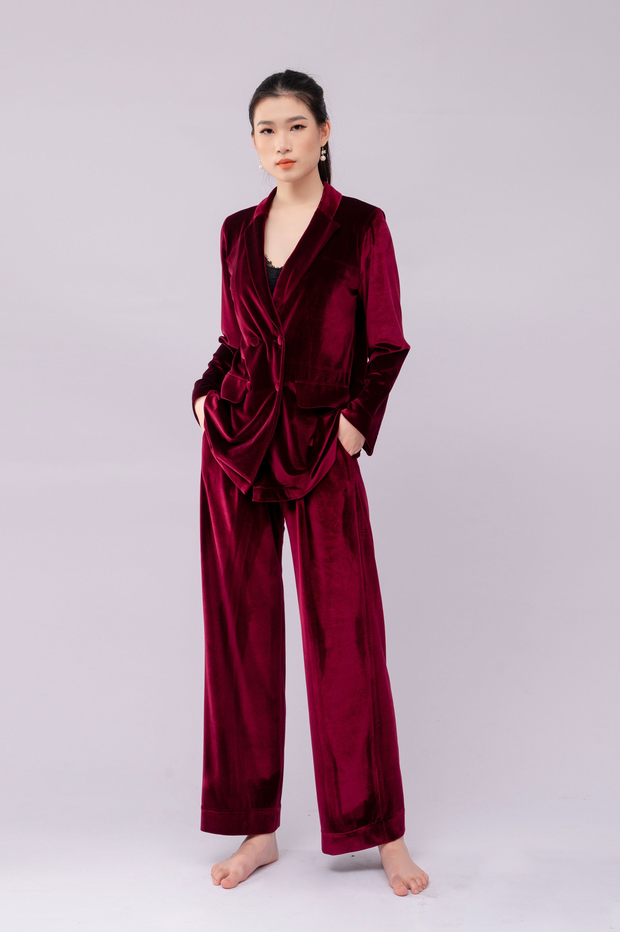 Velvet Pajamas, Women Pink Purple Velvet, Winter Women Pyjama Set,  Sleepwear, Loungewear Set Women -  Canada