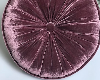 Purple luxury velvet round pillow, silk velvet round pillow, decorative throw pillow cushion, handmade pillow, handmade in Vietnam