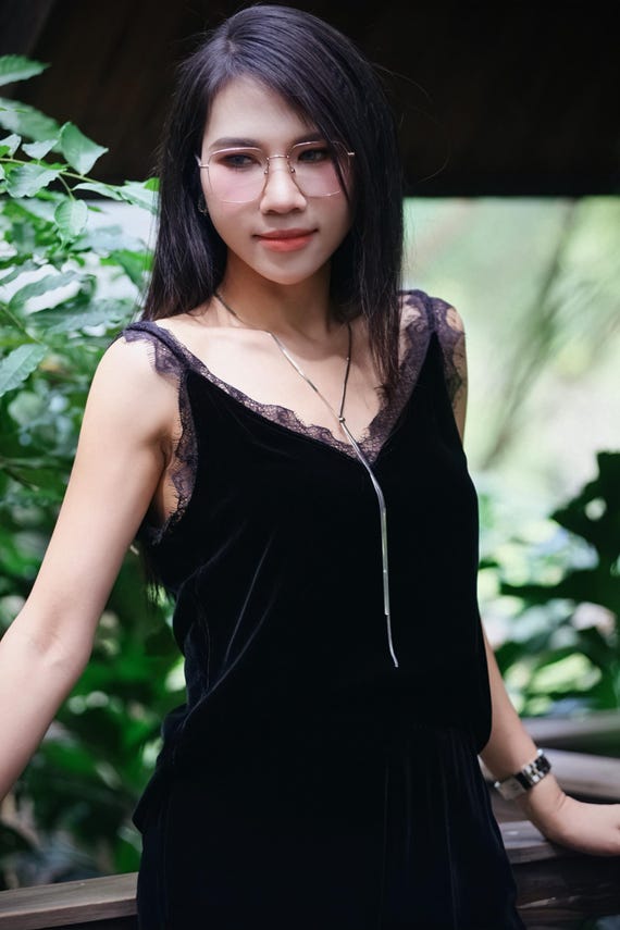 Silk Velvet Cami Top With Lace Trim — Handmade Spaghetti Strap