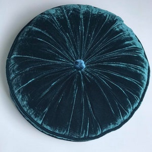 Petrol blue luxury velvet round pillow, silk velvet round pillow, decorative throw pillow cushion, handmade pillow, handmade in Vietnam image 5