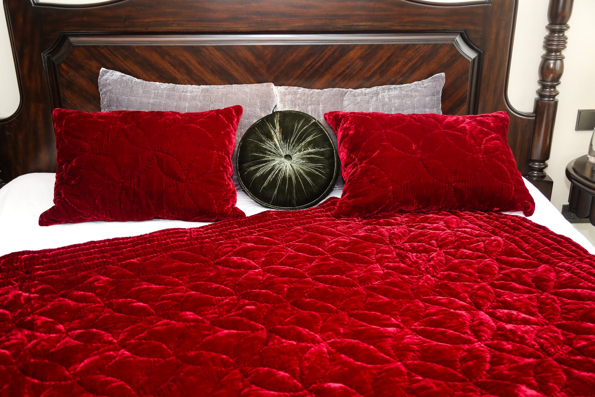 Silk Velvet Quilts Handmade Quilts Deep Red Duvet Throw Etsy
