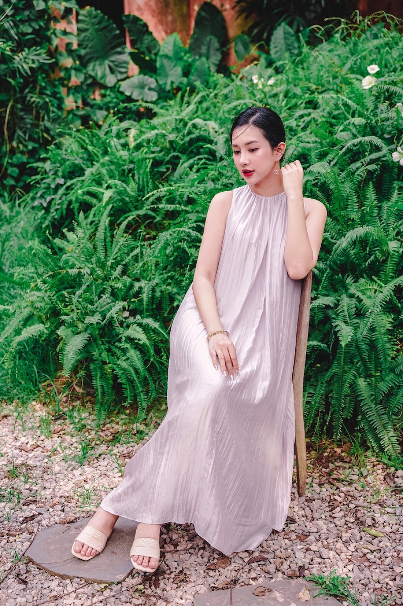 Pure silk dress, mulberry silk dress, 100% silk mulberry sleeveless dress, lilac maxi dress image 1
