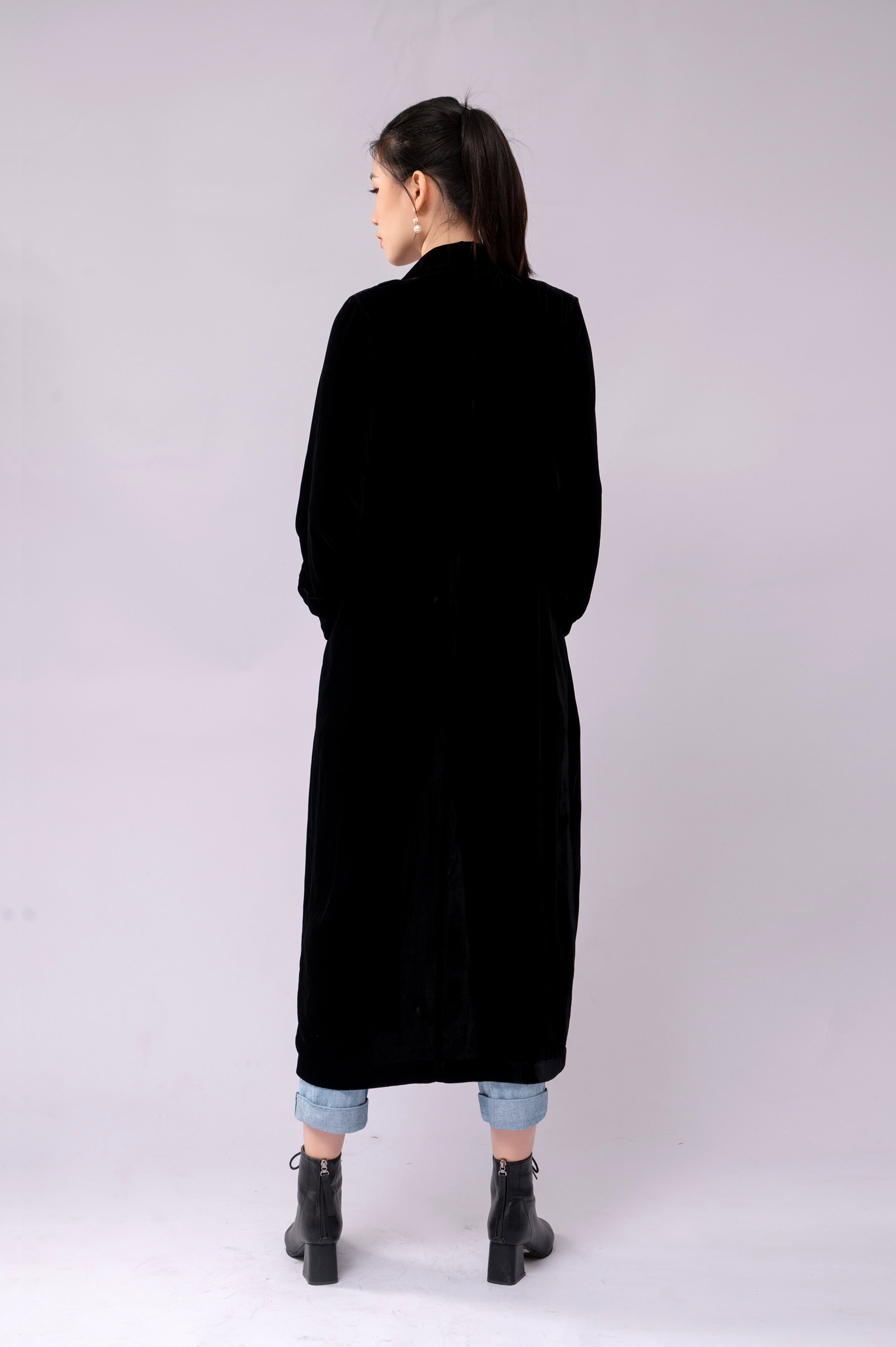 Long Mulberry Silk Velvet Duster, Black Long Cardigan Coat With Pockets, Velvet  Duster Coat, Women Velvet Coat Long Sleeve Duster 