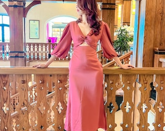 Silk dress for women - Long dress  - Twist front - Bridesmaid silk dress - Party dress - Summer dress  - Gift for her