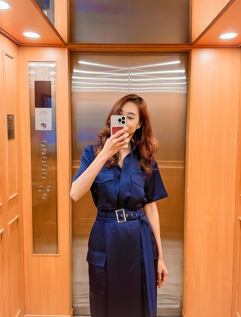 Women silk dress set - Two piece set - Women silk shirt and Skirt and Belt - elegant silk dress image 2