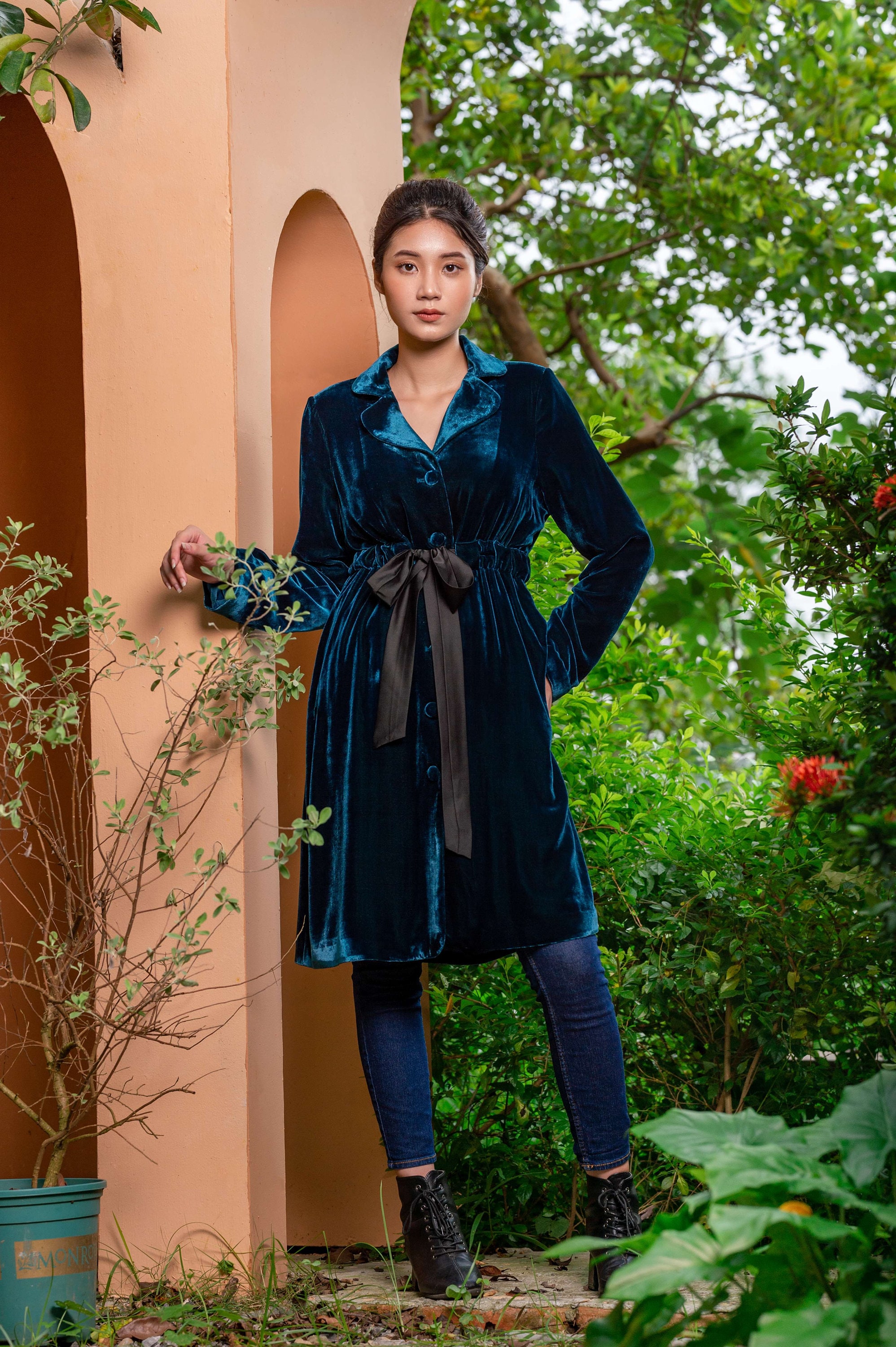 Silk Velvet Trench Coat – Velvet Duster Coat -women Cardigan