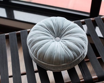 Slate blue luxury velvet round pillow, silk velvet round pillow, decorative throw pillow cushion, handmade pillow, handmade in Vietnam