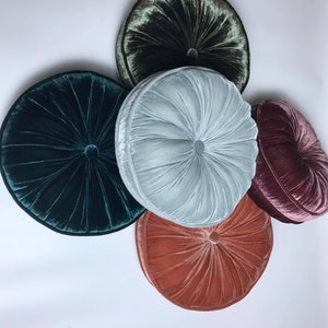 Slate blue luxury velvet round pillow, silk velvet round pillow, decorative throw pillow cushion, handmade pillow, handmade in Vietnam image 4
