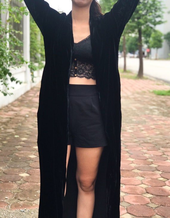 Long Silk Velvet Duster Long Cardigan Jacket Velvet Duster Coat