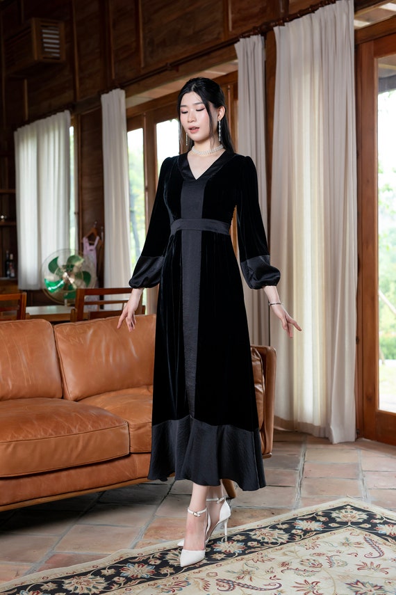 chinese dress ladies Crushed Velvet Balloon Sleeve Gown | Liylah main image 0
