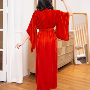 Silk Velvet Robe Kimono Sleeve, Bridal Long Robe, Long Gown, Dressing Gown, Wedding Robe