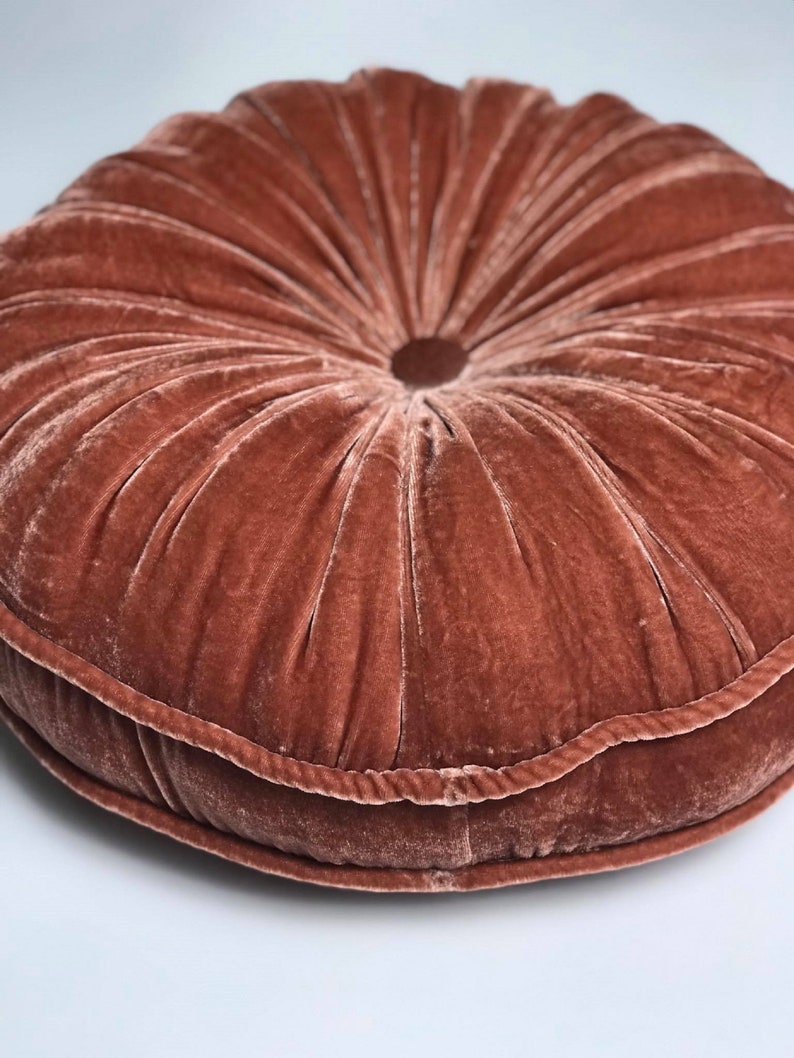 Salmon luxury velvet round pillow, silk velvet round pillow, decorative throw pillow cushion, handmade pillow, handmade in Vietnam image 4