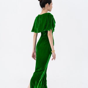 Kelly Green Mulberry Silk Velvet Dress , Luxurious Silk Velvet With Cowl Neck, Long Dress, Cape Dress for Women, Made to Order Dress