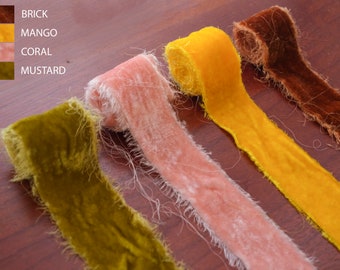 Fita de veludo de seda com borda crua – 2 dólares por jarda – Fita de veludo feita à mão para buquês, embrulho de presentes e convites.