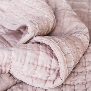 Silk velvet quilts, handmade quilts, blush pink, Duvet Throw Blanket Coverlet Bedspread, Handmade in Vietnam