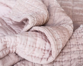 Silk velvet quilts, handmade quilts, blush pink, Duvet Throw Blanket Coverlet Bedspread, Handmade in Vietnam
