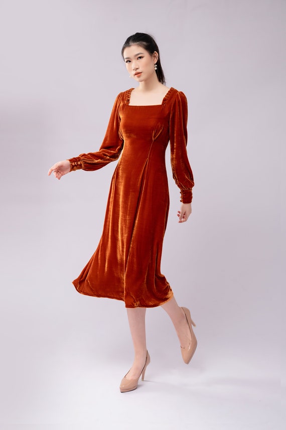 Silk Velvet Dress , Luxurious Silk Velvet Dress with Sleeves, Gift for her, Long Dress, Wedding Dress, Bridemade Dress, Party Dress Silk Velvet Dress , Luxurious Silk Velvet Dress with Sleeves, Gift for her, Long Dress, Wedding Dress, Bridemade Dress, Party Dress