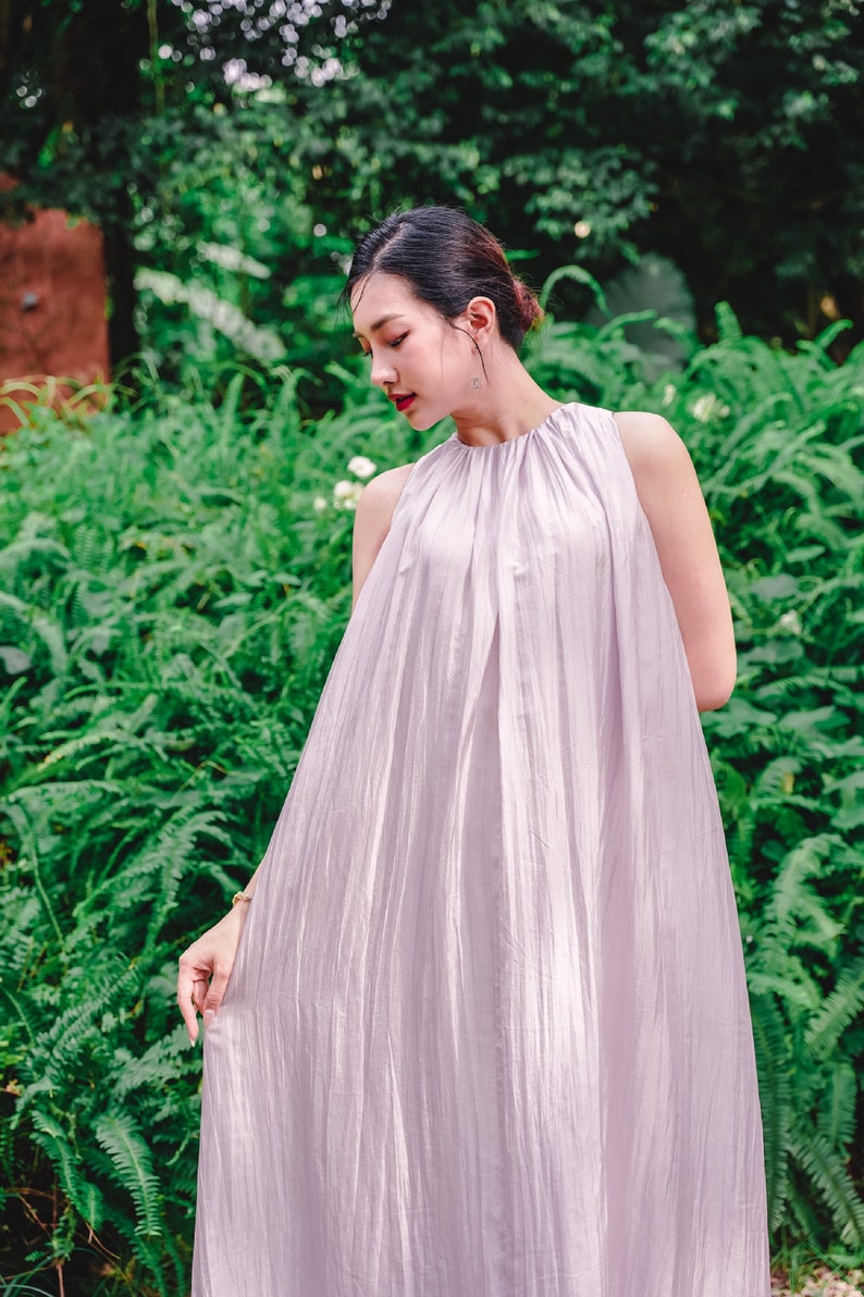 Pure silk dress, mulberry silk dress, 100% silk mulberry sleeveless dress, lilac maxi dress image 7